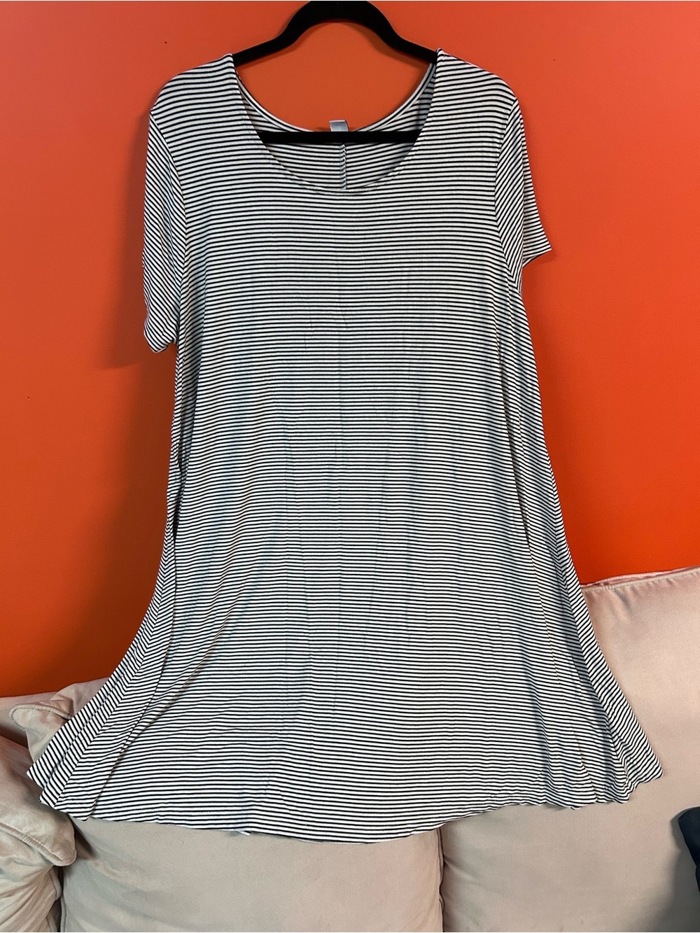 Old Navy Black & White Striped Mini Scoop Neck Dress